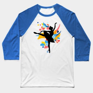 Colorful Dancing Ballerina Silhouette Baseball T-Shirt